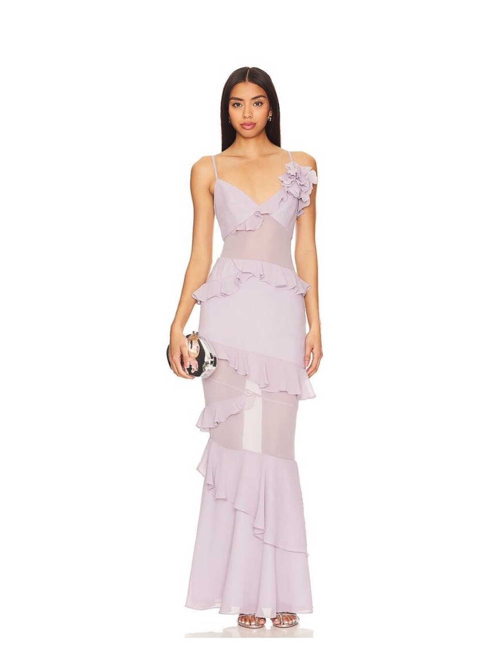 Lovers + Friends Lavender Ruffle-Trim Maxi Dress